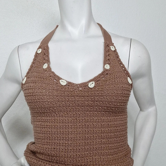 Sincerely Jules *NEW Brown Y2K Crochet Bell Bottom Pants & Halter Top Set Size M - Picture 6 of 10